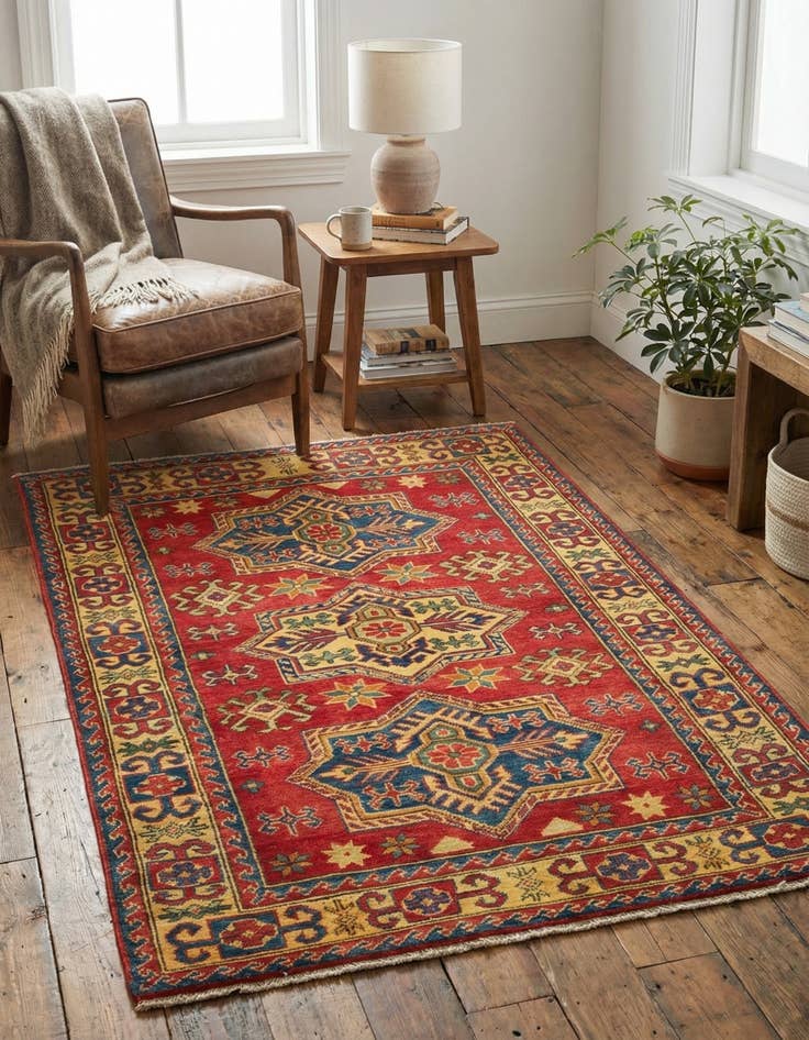 Detail image of 3' 5 x 4' 10  Hand Knotted Kazak Rug