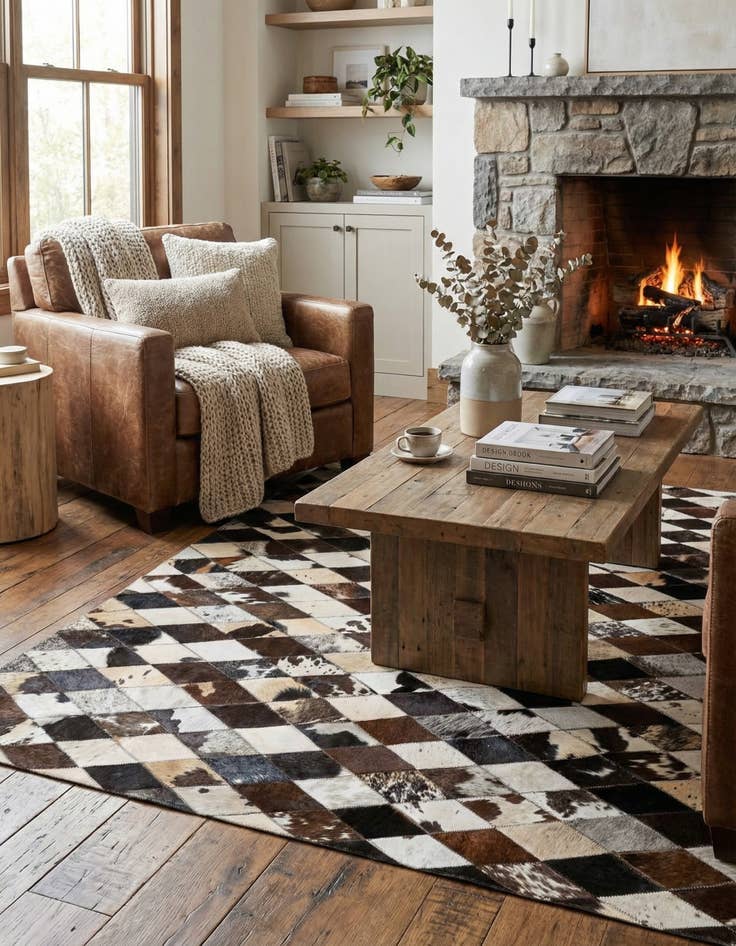 Detail image of  4' 1 x 5' 10 Cowhide Stocks Rug