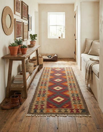 3' 2 x 6' 6 Hand Woven Kilim Maymana Wool Runner Rug