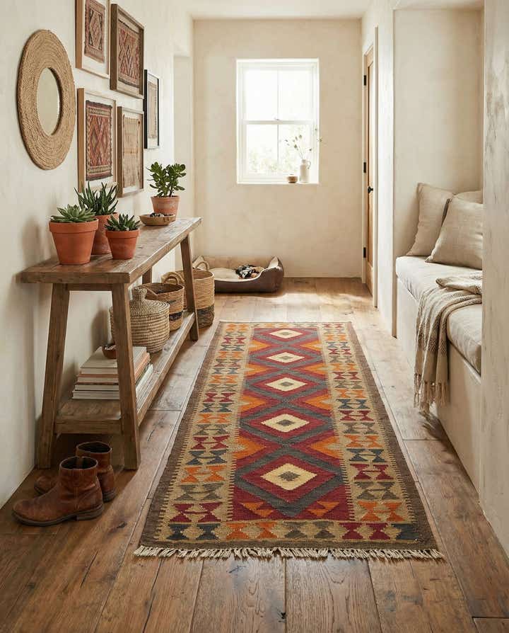 3' 2 x 6' 6 Hand Woven Kilim Maymana Wool Runner Rug