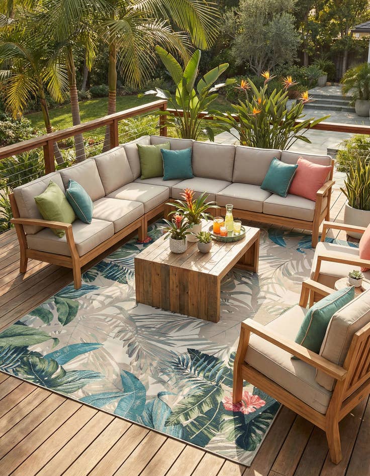 Detail image of 10' x 14' 2  Washable Botanical Indoor / Outdoor Rug