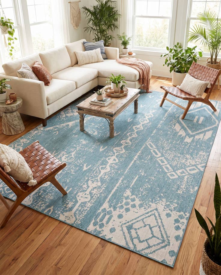 Detail image of 9' x 12' Easy-Clean Bohemian Indoor / Outdoor Rug