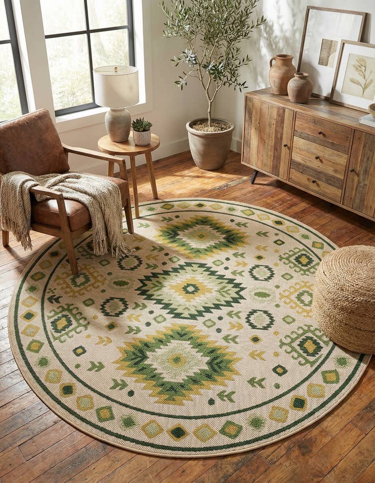 Detail image of 7' 10 x 7' 10  Washable Baja Indoor / Outdoor Round Rug