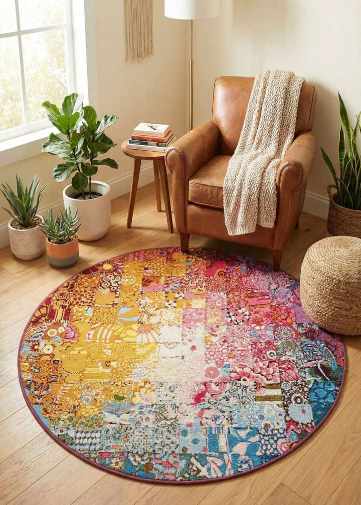 4' x 4' Easy-Clean Modern Indoor / Outdoor Round Rug