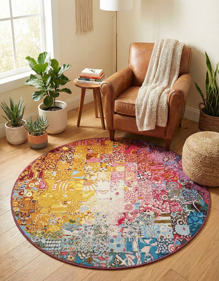 Detail image of 4' x 4'  Washable Modern Indoor / Outdoor Round Rug