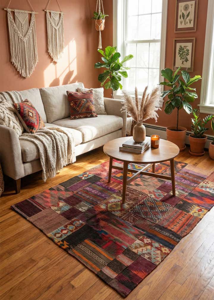 4' 1 x 6' Hand Woven Kilim Patchwork Wool Rug