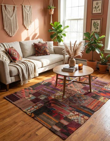 4' 1 x 6' Hand Woven Kilim Patchwork Wool Rug