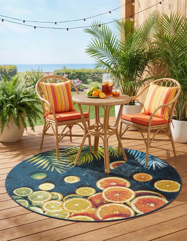 Detail image of 4' x 4'  Washable Coastal Indoor / Outdoor Round Rug