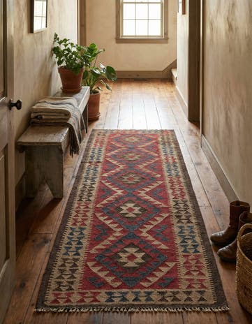 3' 5 x 6' 8 Hand Woven Kilim Maymana Wool Runner Rug