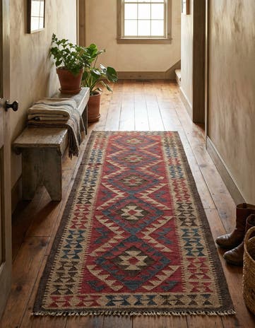 3' 5 x 6' 8 Hand Woven Kilim Maymana Wool Runner Rug