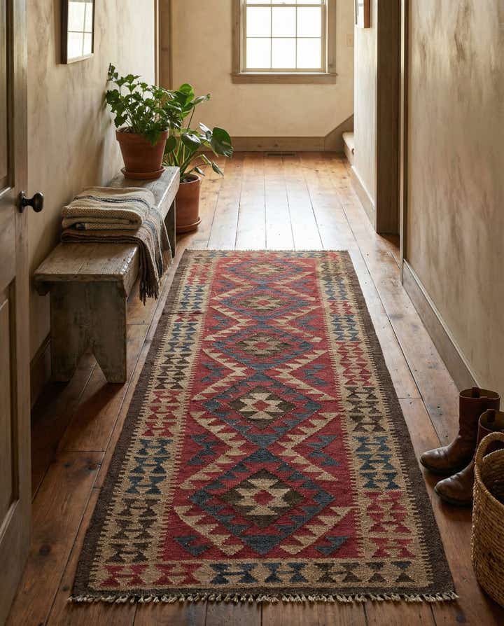 3' 5 x 6' 8 Hand Woven Kilim Maymana Wool Runner Rug