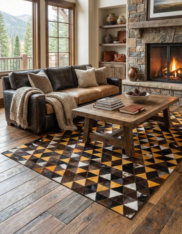 Detail image of 4' 10 x 8' 1 Cowhide Stocks Rug