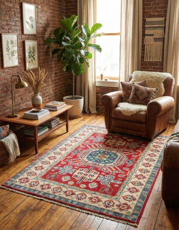 4' x 5' 4 Hand Knotted Kazak Rug