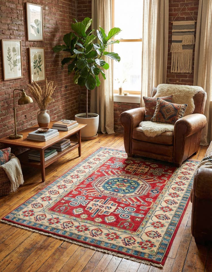 Detail image of 4' x 5' 4  Hand Knotted Kazak Rug