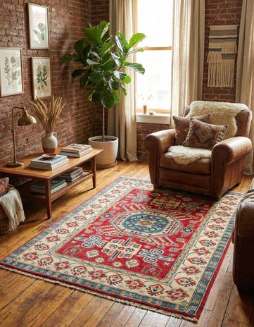 4' x 5' 4 Hand Knotted Kazak Rug