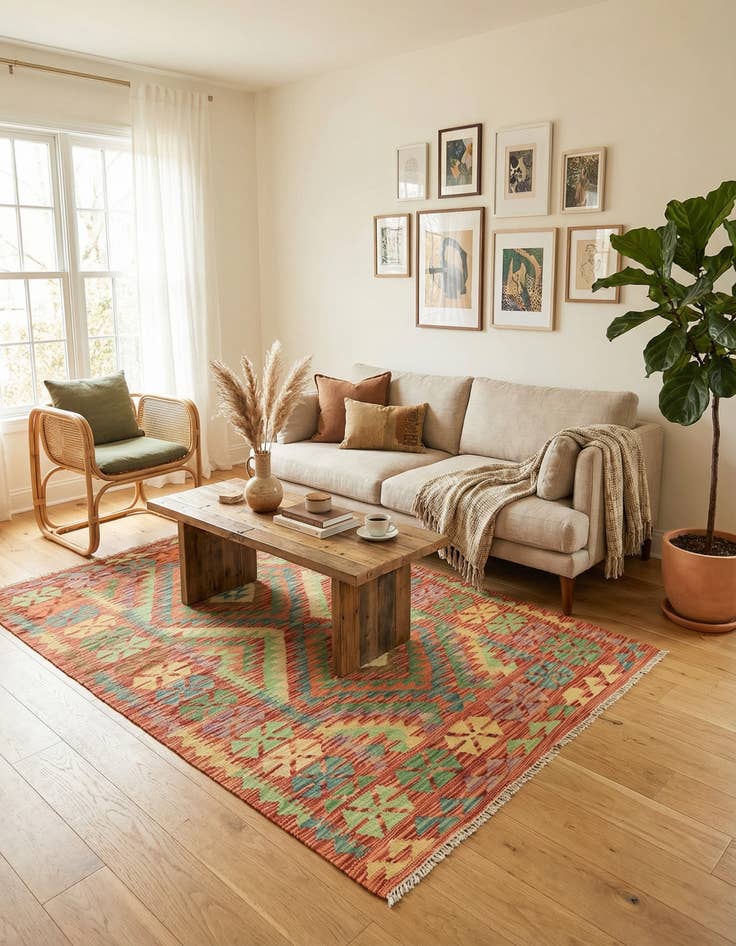 Detail image of 3' 8 x 5'  Hand Woven Kilim Maymana Wool Rug