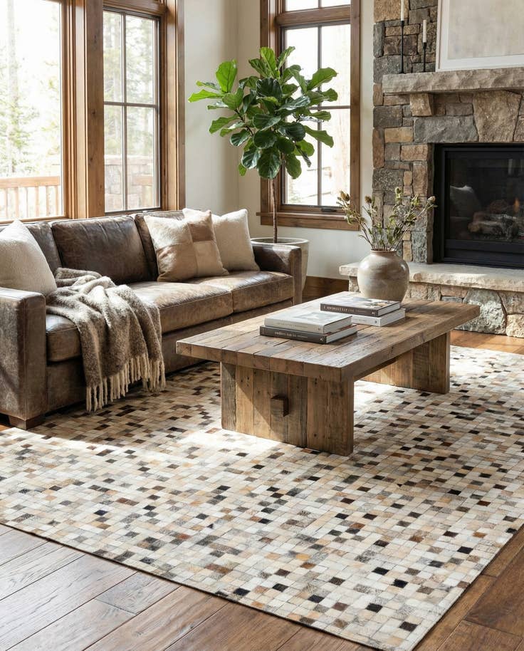 Detail image of 5' 1 x 8' 1 Cowhide Leather Rug