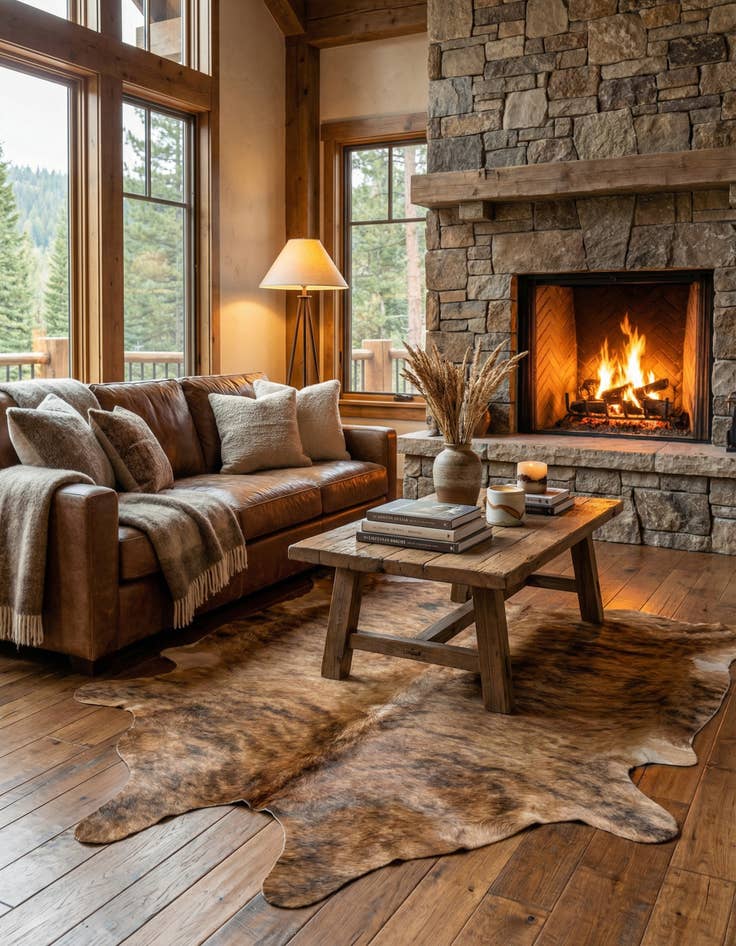 Detail image of 4' 8 x 5' 4 Cowhide Leather Rug