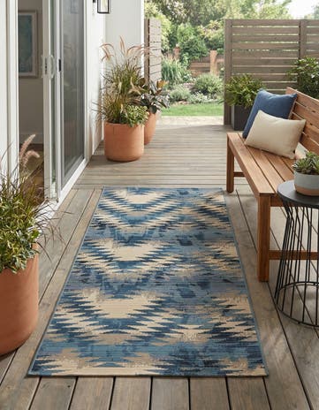 Blue Easy-Clean Modern Indoor / Outdoor Runner Rug