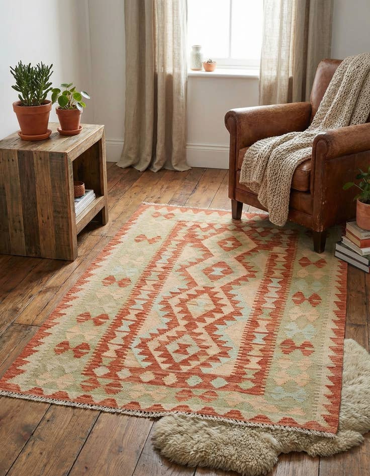 Detail image of 2' 10 x 4' 5  Hand Woven Kilim Waziri Wool Rug