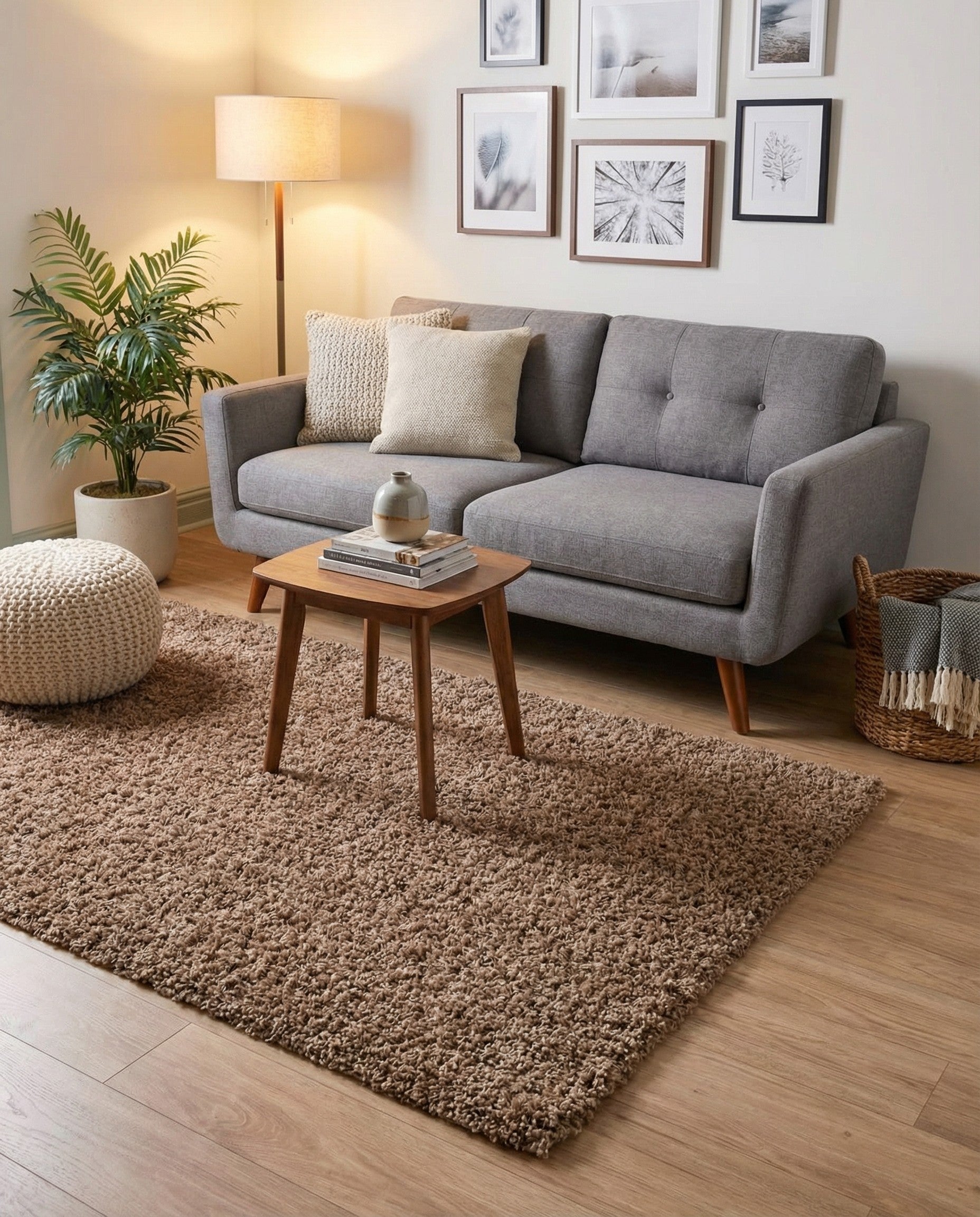 A 3x5 rectangular brown shag rug with a textured pile, perfect for adding warmth to an indoor space.