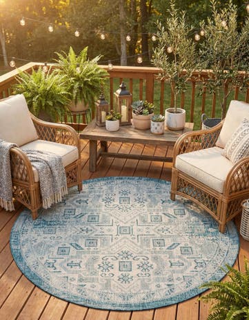 7' 10 x 7' 10 Easy-Clean Aztec Indoor / Outdoor Round Rug