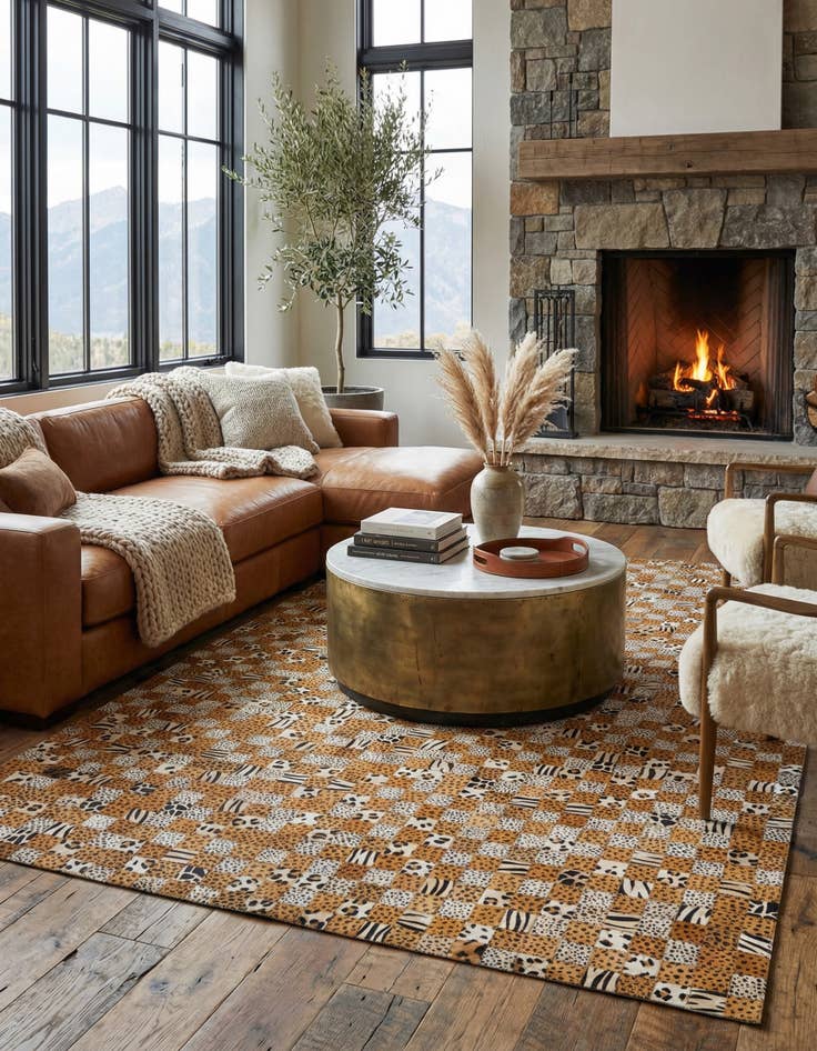 Detail image of 5' 1 x 8' Cowhide Leather Rug