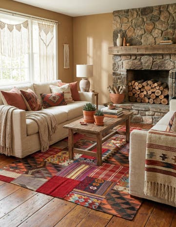 5' x 6' 9 Hand Woven Kilim Patchwork Wool Rug