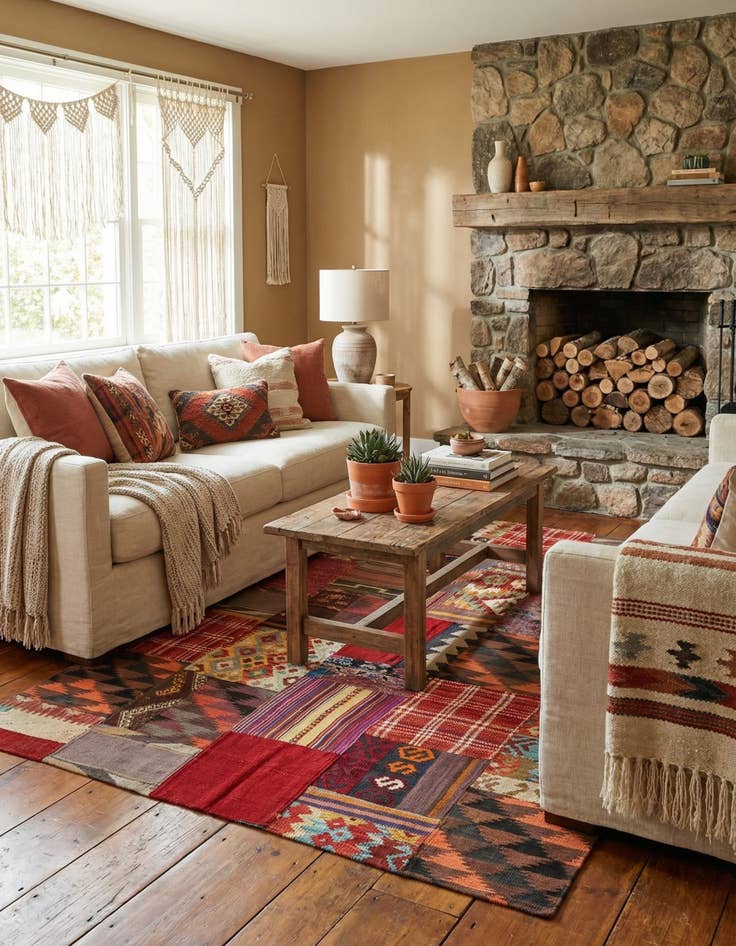 Detail image of 5' x 6' 9  Hand Woven Kilim Patchwork Wool Rug