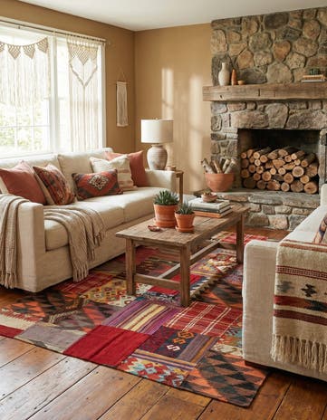 5' x 6' 9 Hand Woven Kilim Patchwork Wool Rug