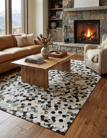 5' 1 x 8' 2 Cowhide Leather Rug