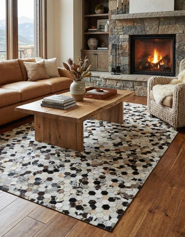 5' 1 x 8' 2 Cowhide Leather Rug