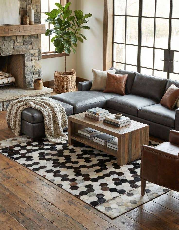 Detail image of 5' 2 x 8' Cowhide Leather Rug