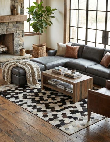 5' 2 x 8' Cowhide Leather Rug