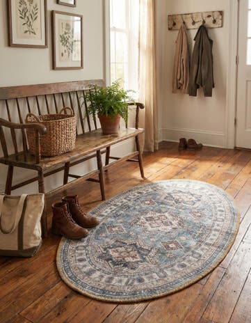 Soft Green Washable Timeless Oval Rug