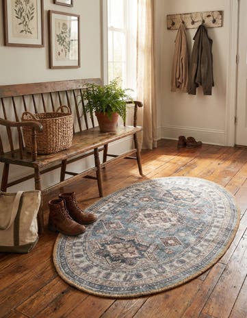 Soft Green Washable Timeless Oval Rug