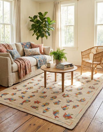 5' 2 x 6' 8 Hand Woven Kilim Suzani Wool Rug