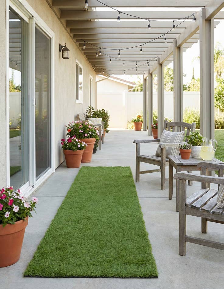 Detail image of 3' 3 x 16' 5  Washable Grass Indoor / Outdoor Runner Rug