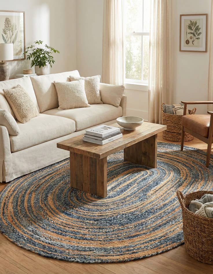 Detail image of  8' x 10'  Hand Braided Chindi Oval Rug