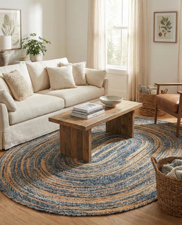  8' x 10'  Hand Braided Chindi Oval Rug