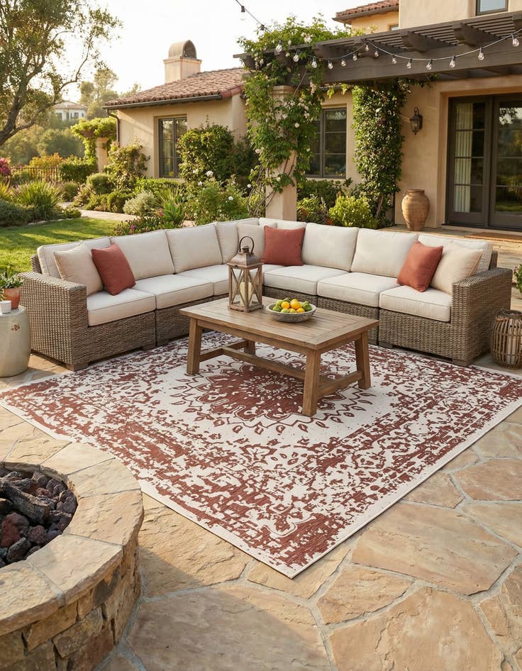 Detail image of  13' x 13'  Washable Traditional Indoor / Outdoor Square Rug