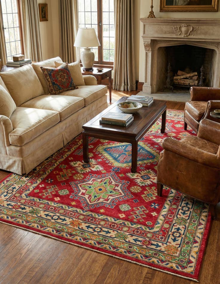 Detail image of 6' 2 x 9'  Hand Knotted Kazak Rug