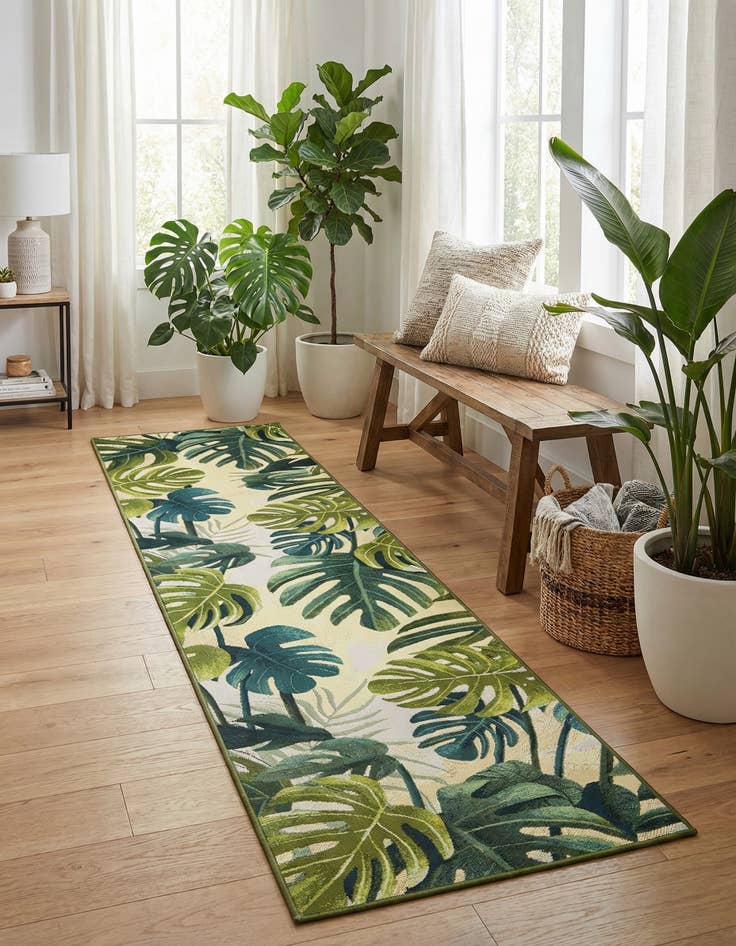 Detail image of 2' 7 x 11'  Washable Botanical Indoor / Outdoor Runner Rug