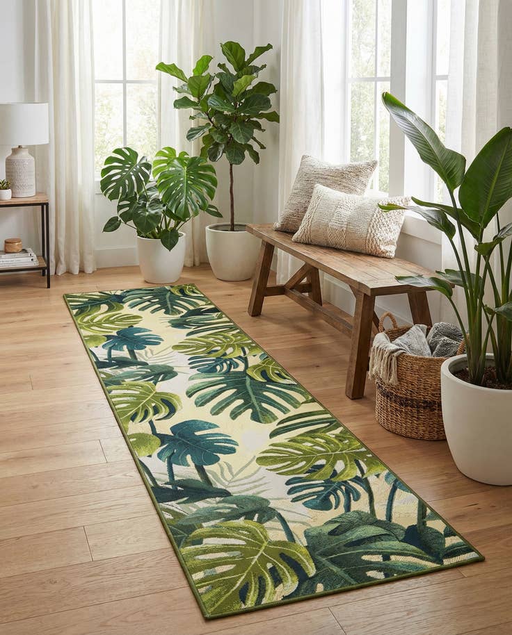 Detail image of 2' 7 x 11' Easy-Clean Botanical Indoor / Outdoor Runner Rug