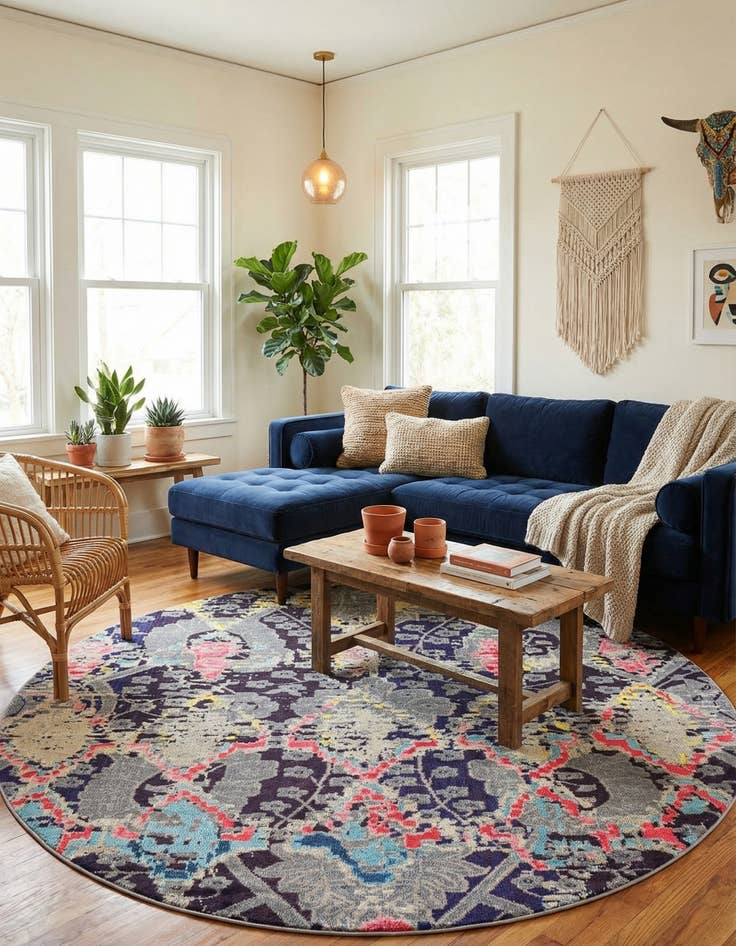 Detail image of 8' x 8'  Washable Santa Fe Round Rug