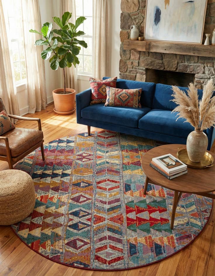 Detail image of 10' x 10'  Washable Modern Indoor / Outdoor Round Rug