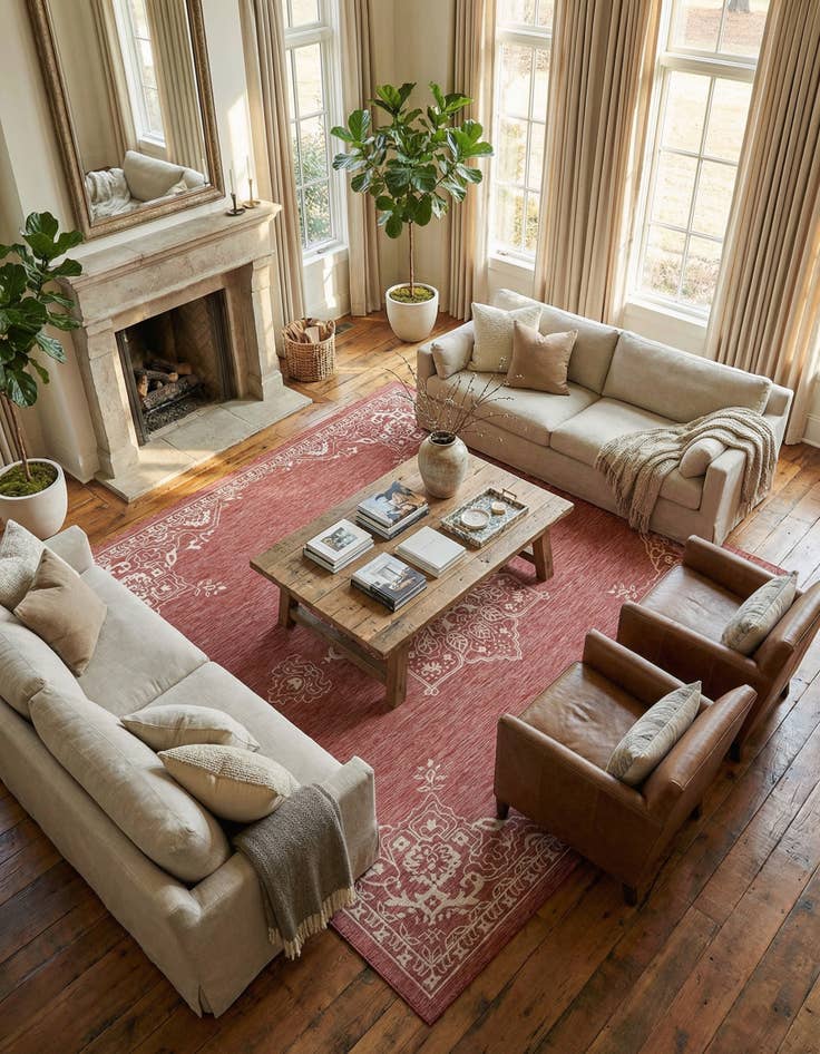 Detail image of  13' x 13'  Washable Traditional Indoor / Outdoor Square Rug