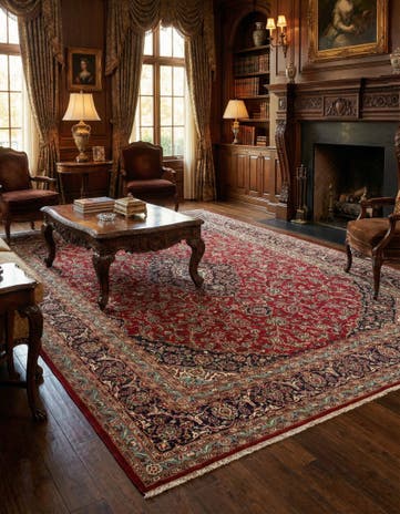9' 9 x 12' 9 Hand Knotted Mashad Persian Wool Rug