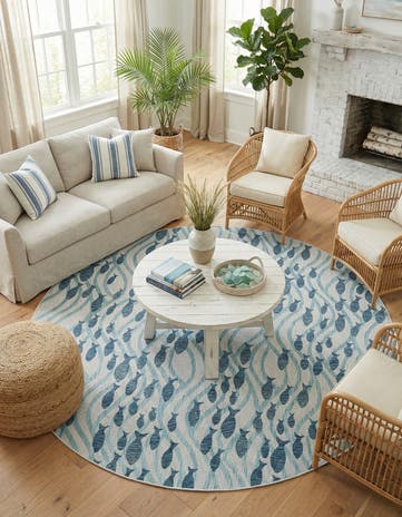 10' x 10' Easy-Clean Coastal Indoor / Outdoor Round Rug