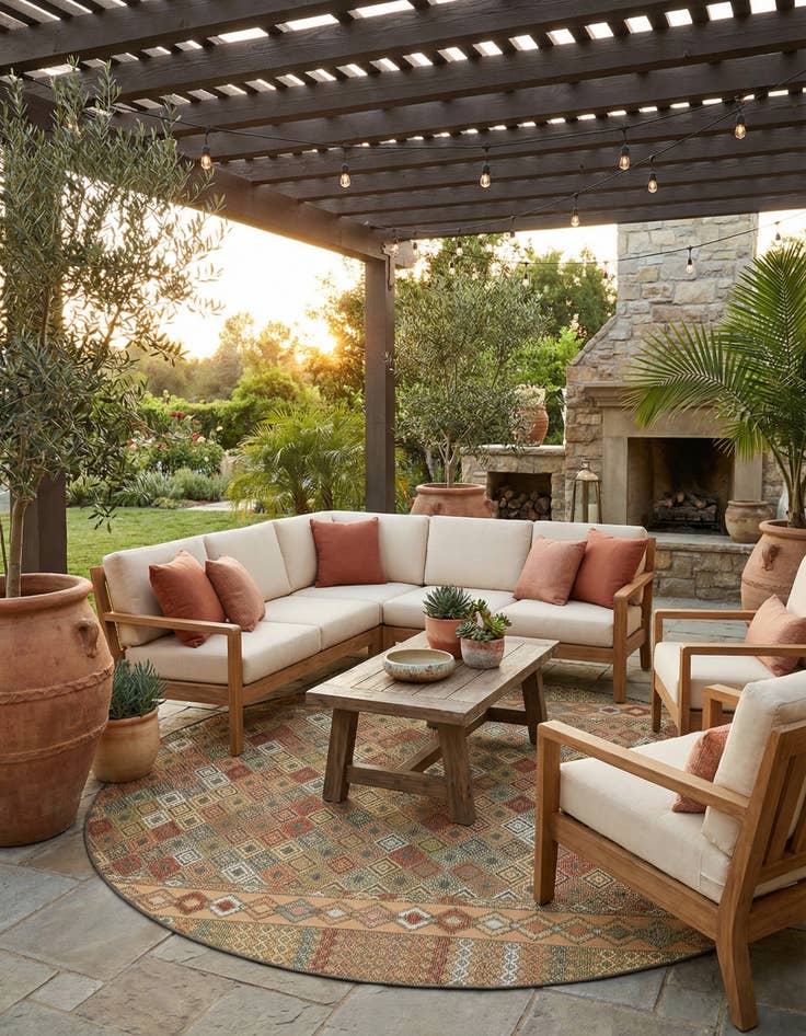 Detail image of 7' 10 x 7' 10  Washable Baja Indoor / Outdoor Round Rug